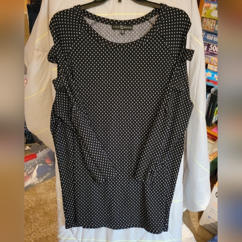 FD Fred David 2X Black w White w Polka Dot Ooen 3/4 Sleeves
